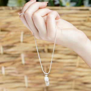 Clear Luck Quartz Necklace in Silver Plated