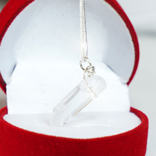Clear Luck Quartz Necklace in Silver Plated